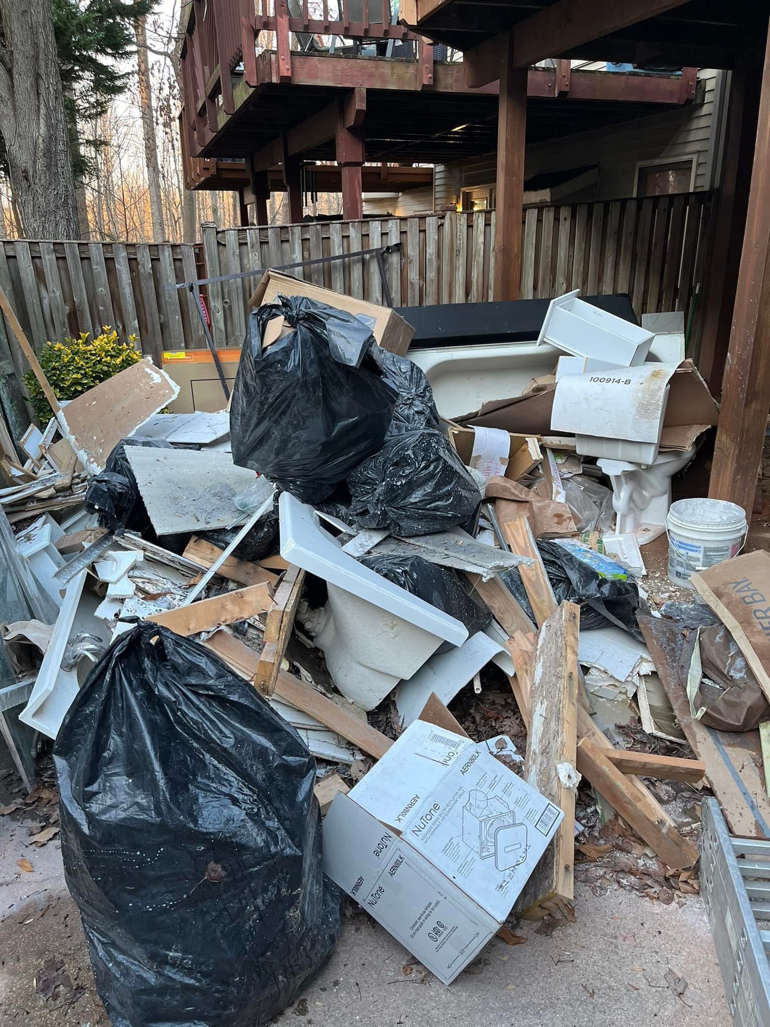 Junk and renovation debris ready for removal