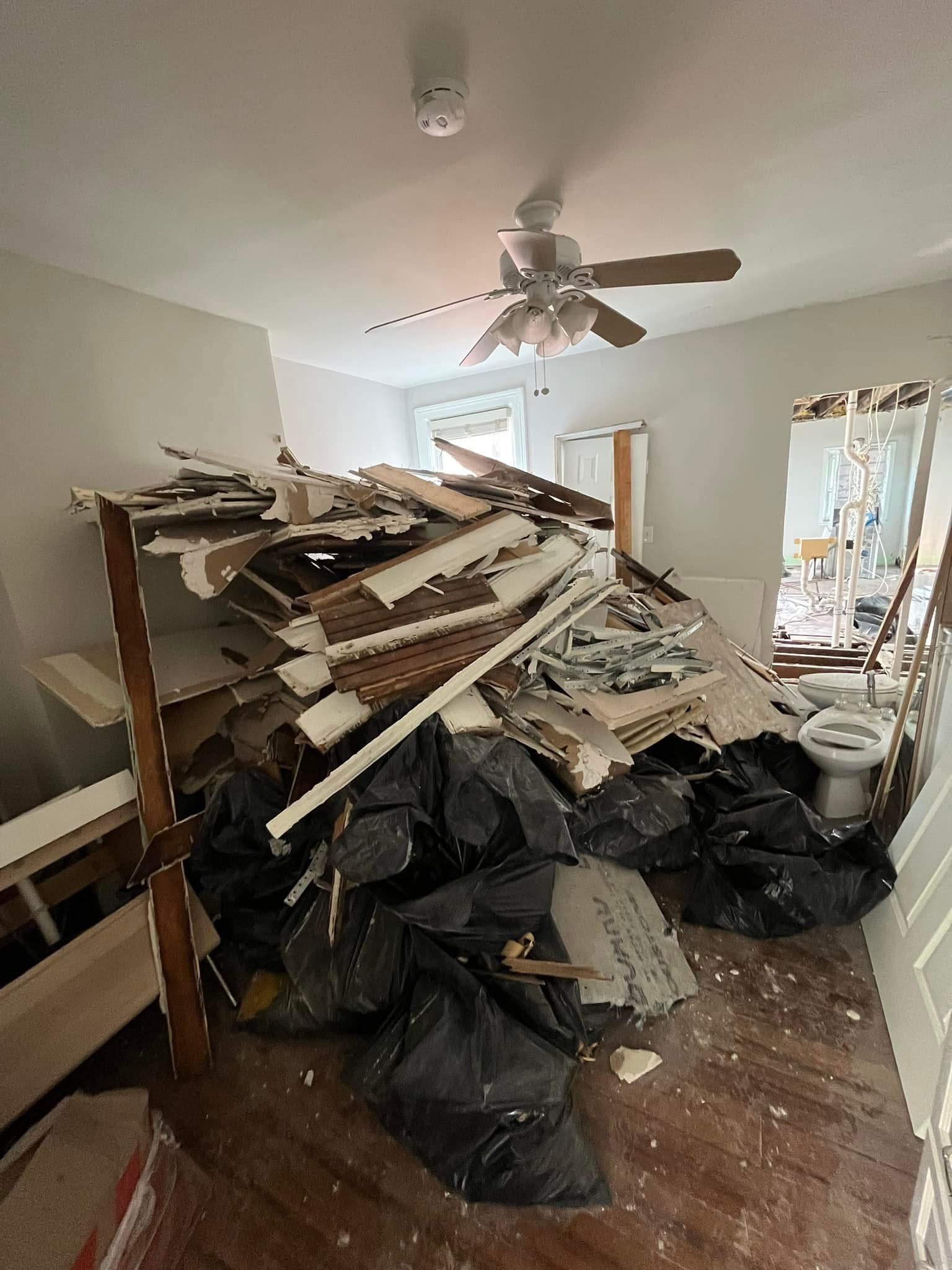 Renovation debris collected for hauling
